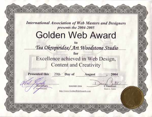 Golden Web Award Certificate
